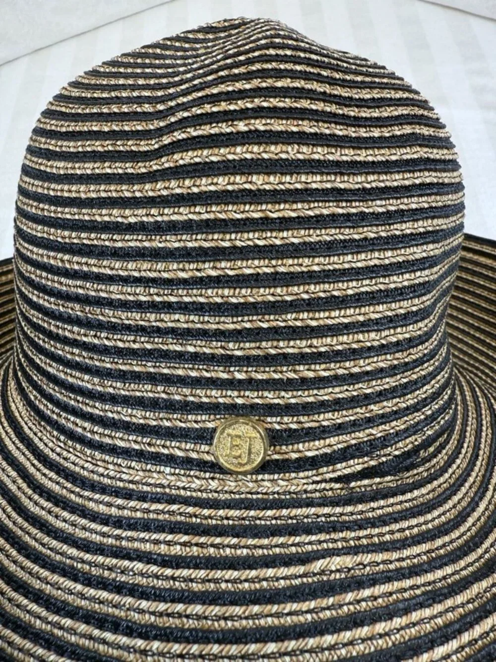 Eric Javits Squishee Sun Hat Black/Tan Neutral Floppy Straw UPF 50+ Packable OS - Picture 5 of 10